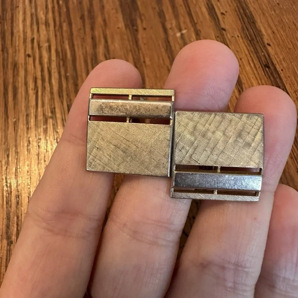 Vintage Swank Cufflinks 2 Pair Gold Tone Mens Mid Century Modern‎ Fashion